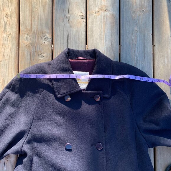 Vintage 90s London Fog Wool Overcoat Navy Double Breasted Belted Winter Coat - Picture 14 of 15